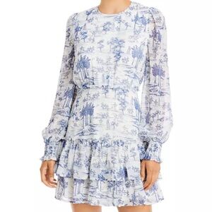 Aqua Blue and White Toile Ruffled Tiered Sundress from Bloomingdale’s NWT